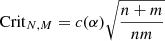 Mathematical equation: $ {\rm Crit}_{N,M} = c(\alpha) \sqrt{\frac{n+m}{nm}} $