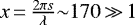 Mathematical equation: $x\,{=}\,\frac{2\pi s}{\lambda}{\sim}170\,{\gg}\,1$