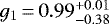 Mathematical equation: $g_1\,{=}\,0.99^{+0.01}_{-0.38}$