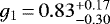 Mathematical equation: $g_1\,{=}\,0.83^{+0.17}_{-0.30}$