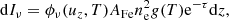 Mathematical equation: $$ \begin{aligned} \mathrm{d}I_\nu =\phi _\nu (u_z,T)A_{\rm Fe}n^2_{\rm e}g(T)\mathrm{e}^{-\tau }\mathrm{d}z,\end{aligned} $$