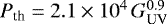 Mathematical equation: $P_{\textrm{th}}=2.1\times10^4\,G_{\textrm{UV}}^{0.9}$