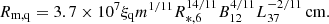Mathematical equation: $$ \begin{aligned} R_{\mathrm{m,q}} = 3.7\times 10^7 \xi _{\rm q} m^{1/11} R_{*,6}^{14/11} B_{12}^{4/11} L_{37}^{-2/11}\,\mathrm{cm.} \end{aligned} $$