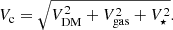 Mathematical equation: $$ \begin{aligned} V_{\mathrm{c}}= \sqrt{V_{\mathrm{DM}}^2 + V_{\mathrm{gas}}^2 + V_{\star }^2}. \end{aligned} $$