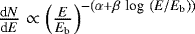 Mathematical equation: $\frac{\textrm{d}N}{\textrm{d}E} \propto \left(\frac{E}{E_{\textrm{b}}}\right)^{-(\alpha+\beta~\textrm{log}~ (E/E_{\textrm{b}}))}$