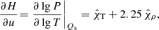 Mathematical equation: $$ \begin{aligned} \frac{\partial H}{\partial u}{{\left. =\frac{\partial \lg P}{\partial \lg T} \right|}_{{{Q}_{\rm s}}}}={{\hat{\chi }}_{\rm T}}+2.25\,{{\hat{\chi }}_{\rho }} , \end{aligned} $$