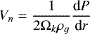 Mathematical equation: \begin{equation*} V_{n}=\frac{1}{2\Omega_k\rho_g} \frac{\textrm{d}P}{\textrm{d}r}\end{equation*}