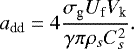 Mathematical equation: \begin{equation*} a_{\textrm{dd}}=4 \frac{ \sigma_{\textrm{g}} U_{\textrm{f}} V_{\textrm{k}}}{ \gamma \pi \rho_s C_s^2 } .\end{equation*}