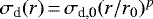 Mathematical equation: $\sigma_{\textrm{d}}(r)\,{=}\,\sigma_{\textrm{d,0}}(r/r_0)^{p}$