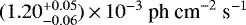 Mathematical equation: $(1.20^{+0.05}_{-0.06})\,{\times}\, 10^{-3}~{\textrm{ph~cm}^{-2}~\textrm{s}^{-1}}$