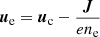 Mathematical equation: $ {\boldsymbol{u}}_{\mathrm{e}} = {\boldsymbol{u}}_{\mathrm{c}} - \frac{{\boldsymbol{J}}}{en_{\mathrm{e}}} $