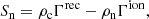 Mathematical equation: $$ \begin{aligned} S_{\rm {n}} = \rho _{\rm {c}} \Gamma ^\mathrm{{rec}} - \rho _{\rm {n}}\Gamma ^\mathrm{{ion}}, \end{aligned} $$