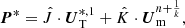Mathematical equation: $$ \begin{aligned} {\boldsymbol{P}}^*=\hat{J} \cdot {\boldsymbol{U}}_{\rm T}^{*,1} + \hat{K} \cdot {\boldsymbol{U}}_{\rm m}^{n+\frac{1}{k}}, \end{aligned} $$