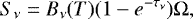 Mathematical equation: \begin{equation*} S_{\nu}=B_{\nu}(T)(1-e^{-\tau_{\nu}})\Omega, \end{equation*}