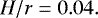 Mathematical equation: \begin{equation*} H/r = 0.04. \end{equation*}