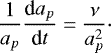 Mathematical equation: \begin{align*} \frac{1}{a_p}\frac{\textrm{d}a_p}{\textrm{d}t} = \frac{\nu}{a_p^2}\cdot\end{align*}