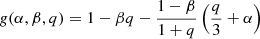 Mathematical equation: $$ \begin{aligned} { g}(\alpha ,\beta ,q)= 1-\beta q-\frac{1-\beta }{1+q}\left(\frac{q}{3}+\alpha \right) \ \end{aligned} $$