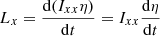 Mathematical equation: $ L_x=\frac{\mathrm{d}(I_{xx} \eta)}{\mathrm{d}t}=I_{xx} \frac{\mathrm{d} \eta}{\mathrm{d}t} $