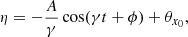 Mathematical equation: $$ \eta = -\frac{A}{\gamma } \cos (\gamma t + \phi ) + \theta _{x_0}, $$