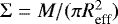 Mathematical equation: $\Sigma = M/(\pi R_{\textrm{eff}}^2)$