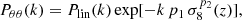 Mathematical equation: $$ \begin{aligned} P_{\theta \theta }(k) = P_{\rm lin}(k)\exp [-k\,p_1\,\sigma _8^{p_2}(z)], \end{aligned} $$