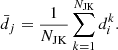 Mathematical equation: $$ \begin{aligned} \bar{d}_j = \frac{1}{N_{\rm JK}} \sum _{k=1}^{N_{\rm JK}} d_i^k . \end{aligned} $$