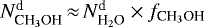 Mathematical equation: ${N}^{\textrm{d}}_{\textrm{CH}_3\textrm{OH}}\,{\approx}\, {N}^{\textrm{d}}_{\textrm{H}_2\textrm{O}} \times {f}_{\textrm{CH}_3\textrm{OH}}$