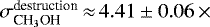 Mathematical equation: $\sigma^{\textrm{destruction}}_{\textrm{CH}_3\textrm{OH}}\,{\approx}\,4.41\pm0.06\,{\times}$