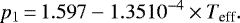 Mathematical equation: \begin{equation*} p_1\,{=}\,1.597-1.35 10^{-4}\times T_{\textrm{eff}} .\end{equation*}