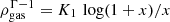 Mathematical equation: $ \rho_{\mathrm{gas}}^{\Gamma-1} = K_1 \, \log (1+x)/x $
