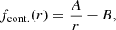 Mathematical equation: $$ \begin{aligned} f_\mathrm{cont.} (r) = \frac{A}{r} + B, \end{aligned} $$