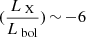 Mathematical equation: $ (\frac{L_\text{ X}}{L_{\text{ bol}}})\,{\sim}\,{-6} $