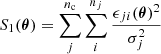 Mathematical equation: $$ \begin{aligned} S_1(\boldsymbol{\theta }) = \sum _j^{n_{\rm c}} \sum _i^{n_j} \frac{\epsilon _{ji}(\boldsymbol{\theta })^2}{\sigma _j^2} \end{aligned} $$