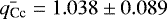 Mathematical equation: $\bar{q_{\textrm{Cc}}} = 1.038 \pm 0.089$