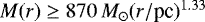 Mathematical equation: $M(r)\geq870\,M_{\odot}(r/\textrm{pc})^{1.33}$