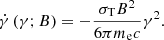 Mathematical equation: $$ \begin{aligned} \dot{\gamma }\left( \gamma ; B\right) = -\frac{\sigma _{\mathrm{T} } B^2 }{6 \pi m_{\rm e} c} \gamma ^2 \mathrm{.} \end{aligned} $$