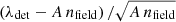 Mathematical equation: $ \left(\lambda_{\mathrm{det}} - A \, n_{\mathrm{field}}\right) / \sqrt{A \, n_{\mathrm{field}}} $
