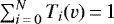 Mathematical equation: $\sum_{i\,{=}\,0}^{N}T_i(v) \,{=}\, 1$