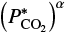 Mathematical equation: $\left(P_{\textrm{CO_2}}^*\right)^{\alpha}$