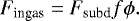 Mathematical equation: \begin{equation*} F_{\textrm{ingas}}=F_{\textrm{subd}} f \phi.\end{equation*}
