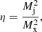 Mathematical equation: $$ \begin{aligned} \eta =\frac{M_\mathrm{j} ^2}{M_\mathrm{x} ^2}, \end{aligned} $$