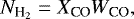 Mathematical equation: \begin{equation*} N_{\textrm{H}_2}=X_{\textrm{CO}}W_{\textrm{CO}} ,\end{equation*}