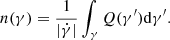 Mathematical equation: $$ \begin{aligned} n(\gamma ) = \frac{1}{|\dot{\gamma }|} \int _{\gamma } Q(\gamma ^{\prime })\mathrm{d}\gamma ^{\prime }. \end{aligned} $$
