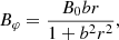 Mathematical equation: $$ \begin{aligned} B_\varphi&=\frac{B_0 b r}{1+b^2 r^2}, \end{aligned} $$