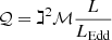 Mathematical equation: $ \mathcal{Q} =\gimel^{2}\mathcal{M}\frac{L}{L_{\mathrm{Edd}}} $
