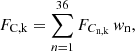 Mathematical equation: $$ F_{\rm C,k}= \sum \limits _{n=1}^{36} F_{C_{\rm n,k}} \, { w}_{\rm n}, $$