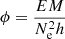 Mathematical equation: $ \phi=\frac{EM}{N_{\mathrm{e}}^2 h} $