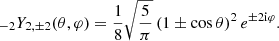 Mathematical equation: $$ \begin{aligned} _{-2}Y_{2,\pm 2}(\theta ,\varphi ) = \frac{1}{8} \sqrt{\frac{5}{\pi }} \left(1 \pm \cos \theta \right)^2 e^{\pm 2\mathrm{i} \varphi }. \end{aligned} $$