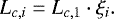 Mathematical equation: \begin{align*}L_{c,i} &= L_{c,1} \cdot \xi_i. \end{align*}