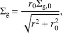 Mathematical equation: \begin{equation*} \Sigma_{\textrm{g}}\,{=}\,\frac{r_{0}\Sigma_{\textrm{g,0}}}{\sqrt{r^{2}+r_{0}^{2}}},\end{equation*}